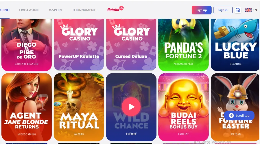 Glory Casino Games Lobby